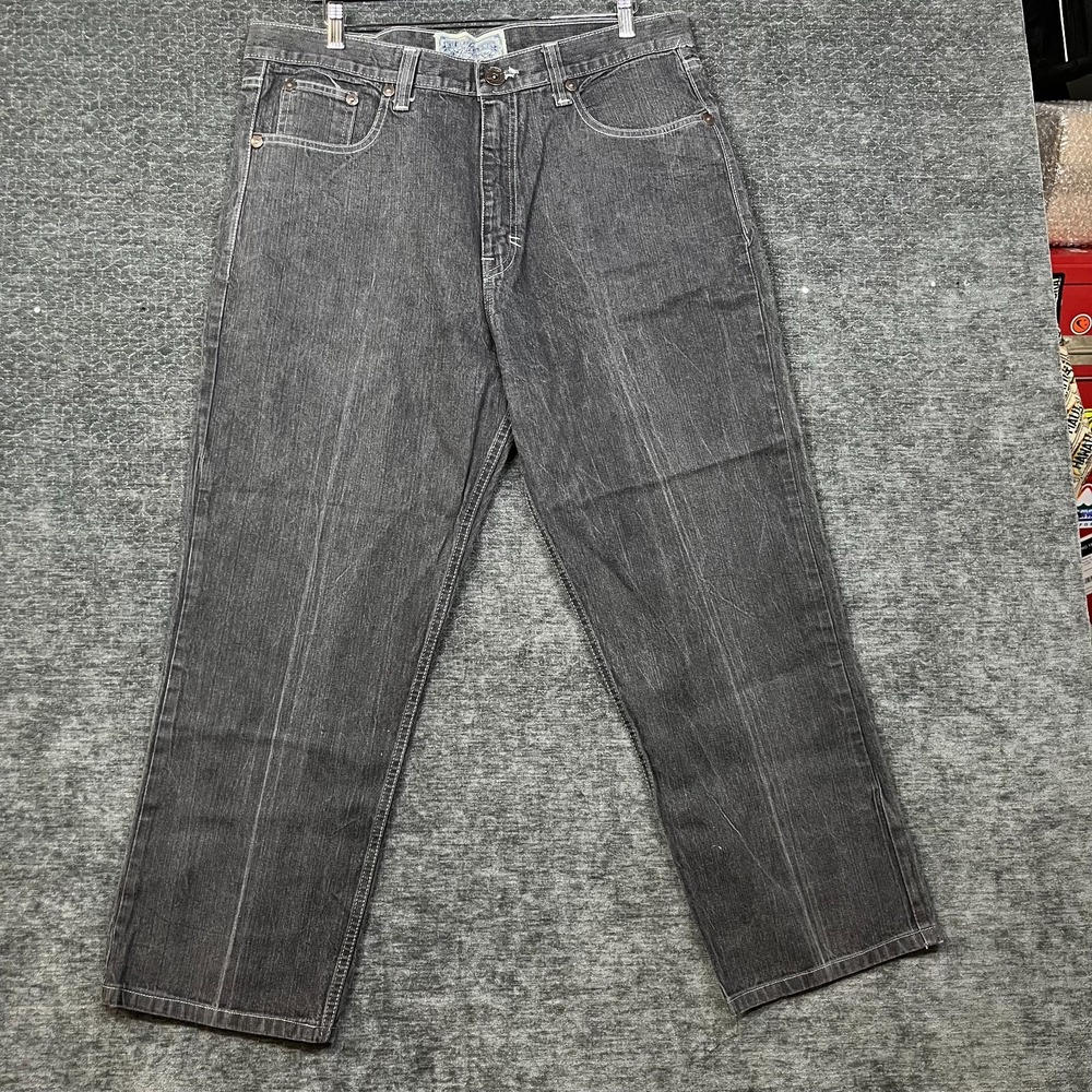 VTG Blue Gear BG Premium Jeans Men Blue Denim Argyle Back Pockets Hip Hop 38X32
